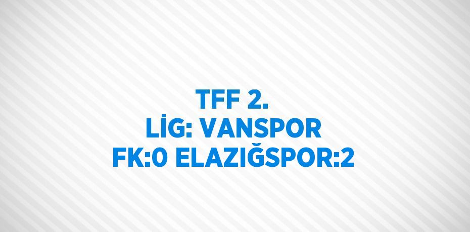 TFF 2. LİG: VANSPOR FK:0 ELAZIĞSPOR:2