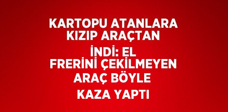 KARTOPU ATANLARA KIZIP ARAÇTAN İNDİ: EL FRERİNİ ÇEKİLMEYEN ARAÇ BÖYLE KAZA YAPTI