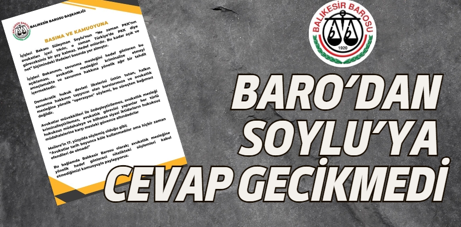 BARO’DAN SOYLU’YA CEVAP GECİKMEDİ