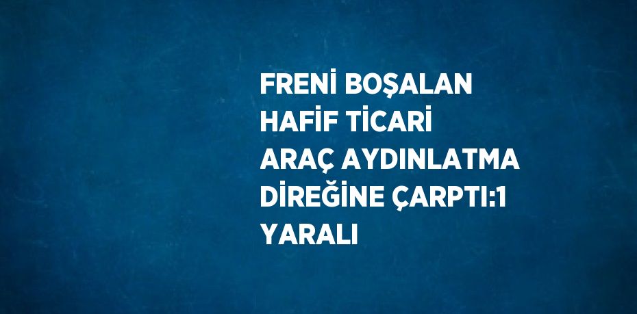 FRENİ BOŞALAN HAFİF TİCARİ ARAÇ AYDINLATMA DİREĞİNE ÇARPTI:1 YARALI