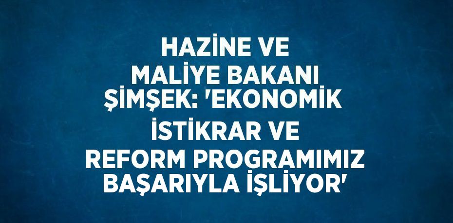 HAZİNE VE MALİYE BAKANI ŞİMŞEK: 'EKONOMİK İSTİKRAR VE REFORM PROGRAMIMIZ BAŞARIYLA İŞLİYOR'