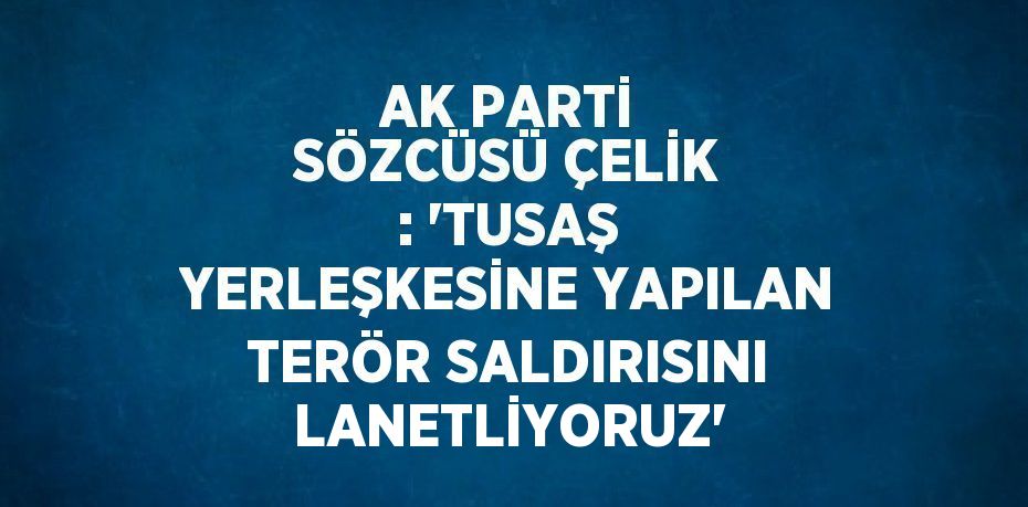 AK PARTİ SÖZCÜSÜ ÇELİK : 'TUSAŞ YERLEŞKESİNE YAPILAN TERÖR SALDIRISINI LANETLİYORUZ'