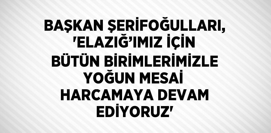 BAŞKAN ŞERİFOĞULLARI, 'ELAZIĞ’IMIZ İÇİN BÜTÜN BİRİMLERİMİZLE YOĞUN MESAİ HARCAMAYA DEVAM EDİYORUZ'