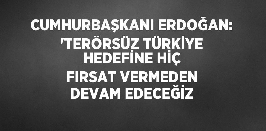 CUMHURBAŞKANI ERDOĞAN: 'TERÖRSÜZ TÜRKİYE HEDEFİNE HİÇ FIRSAT VERMEDEN DEVAM EDECEĞİZ