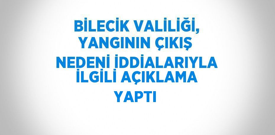 BİLECİK VALİLİĞİ, YANGININ ÇIKIŞ NEDENİ İDDİALARIYLA İLGİLİ AÇIKLAMA YAPTI