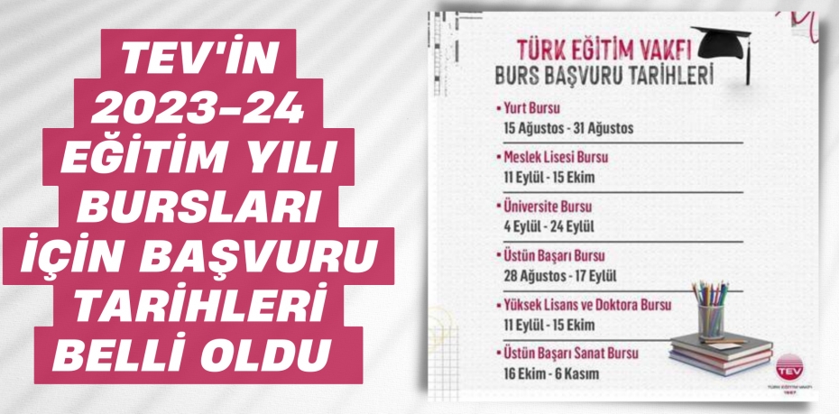 TEV'İN 2023-24 EĞİTİM YILI BURSLARI  İÇİN BAŞVURU TARİHLERİ BELLİ OLDU