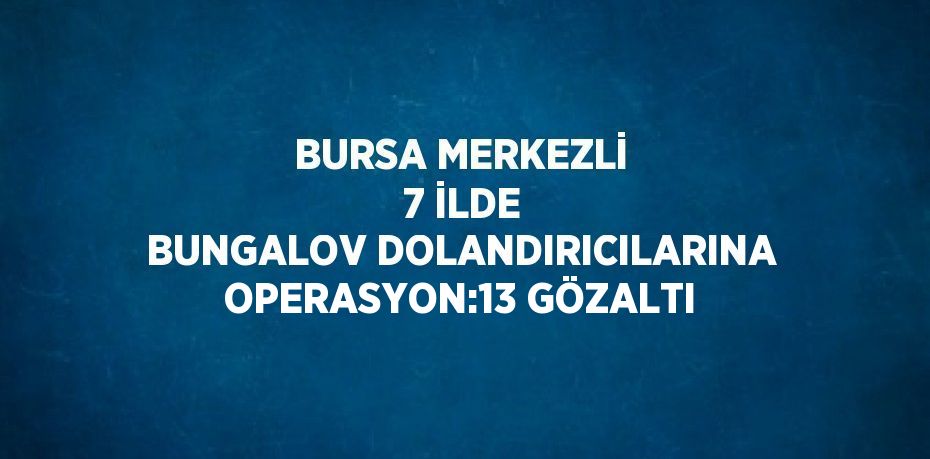 BURSA MERKEZLİ 7 İLDE BUNGALOV DOLANDIRICILARINA OPERASYON:13 GÖZALTI