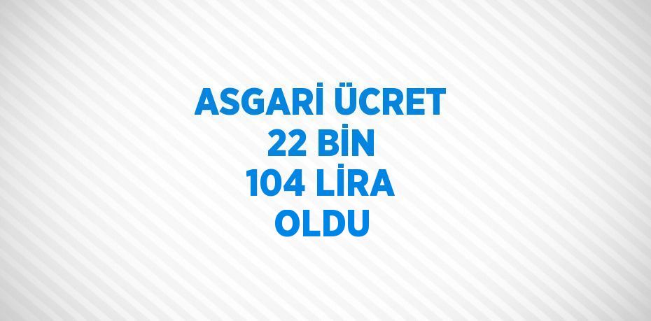 ASGARİ ÜCRET 22 BİN 104 LİRA OLDU