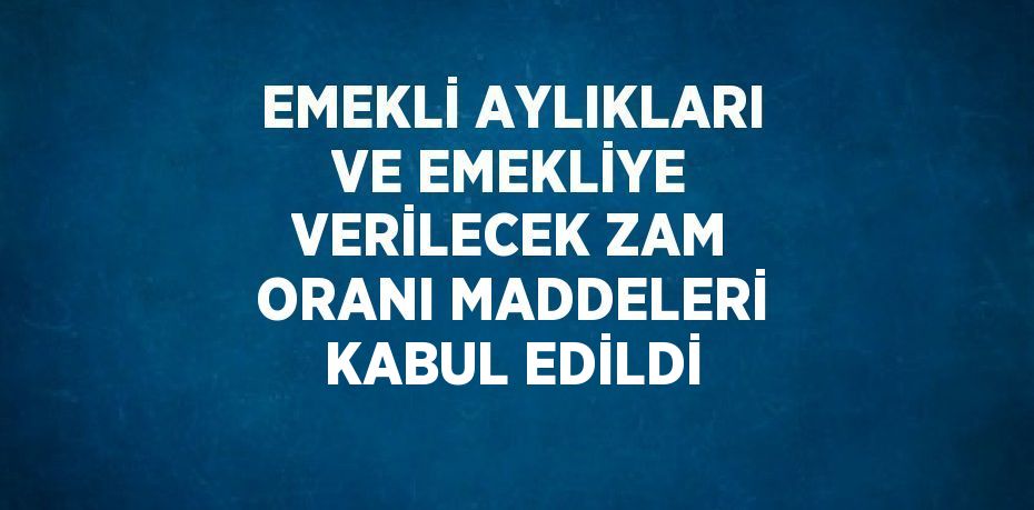 EMEKLİ AYLIKLARI VE EMEKLİYE VERİLECEK ZAM ORANI MADDELERİ KABUL EDİLDİ