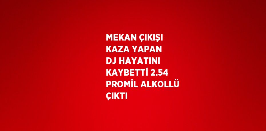 MEKAN ÇIKIŞI KAZA YAPAN DJ HAYATINI KAYBETTİ 2.54 PROMİL ALKOLLÜ ÇIKTI