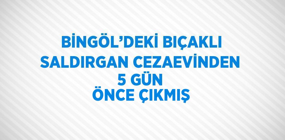 BİNGÖL’DEKİ BIÇAKLI SALDIRGAN CEZAEVİNDEN 5 GÜN ÖNCE ÇIKMIŞ