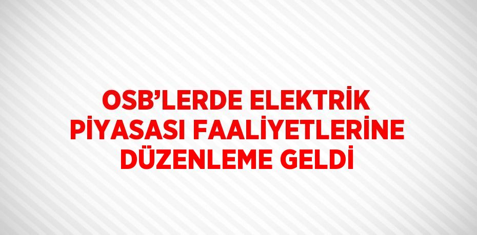 OSB’LERDE ELEKTRİK PİYASASI FAALİYETLERİNE DÜZENLEME GELDİ