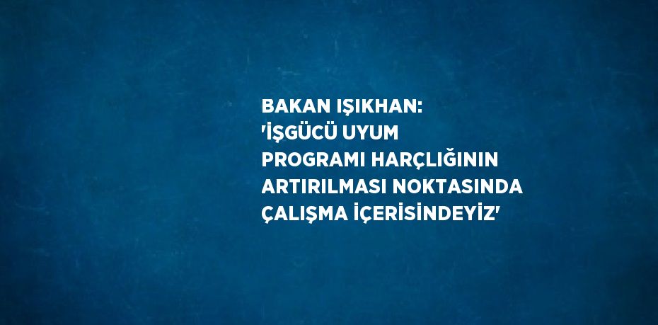 BAKAN IŞIKHAN: 'İŞGÜCÜ UYUM PROGRAMI HARÇLIĞININ ARTIRILMASI NOKTASINDA ÇALIŞMA İÇERİSİNDEYİZ'