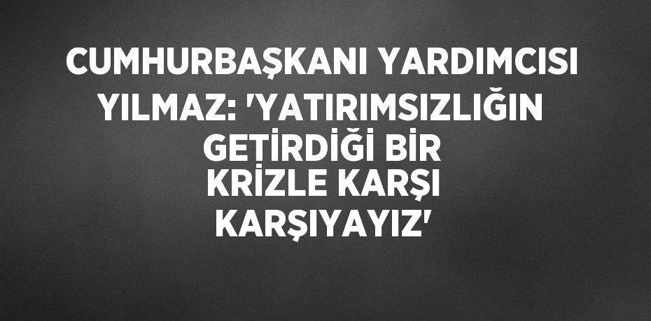 CUMHURBAŞKANI YARDIMCISI YILMAZ: 'YATIRIMSIZLIĞIN GETİRDİĞİ BİR KRİZLE KARŞI KARŞIYAYIZ'