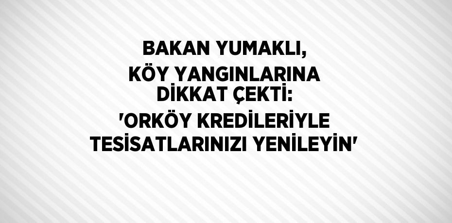 BAKAN YUMAKLI, KÖY YANGINLARINA DİKKAT ÇEKTİ: 'ORKÖY KREDİLERİYLE TESİSATLARINIZI YENİLEYİN'