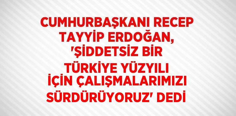 CUMHURBAŞKANI RECEP TAYYİP ERDOĞAN, 'ŞİDDETSİZ BİR TÜRKİYE YÜZYILI İÇİN ÇALIŞMALARIMIZI SÜRDÜRÜYORUZ' DEDİ