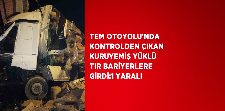 TEM OTOYOLU’NDA KONTROLDEN ÇIKAN KURUYEMİŞ YÜKLÜ TIR BARİYERLERE GİRDİ:1 YARALI