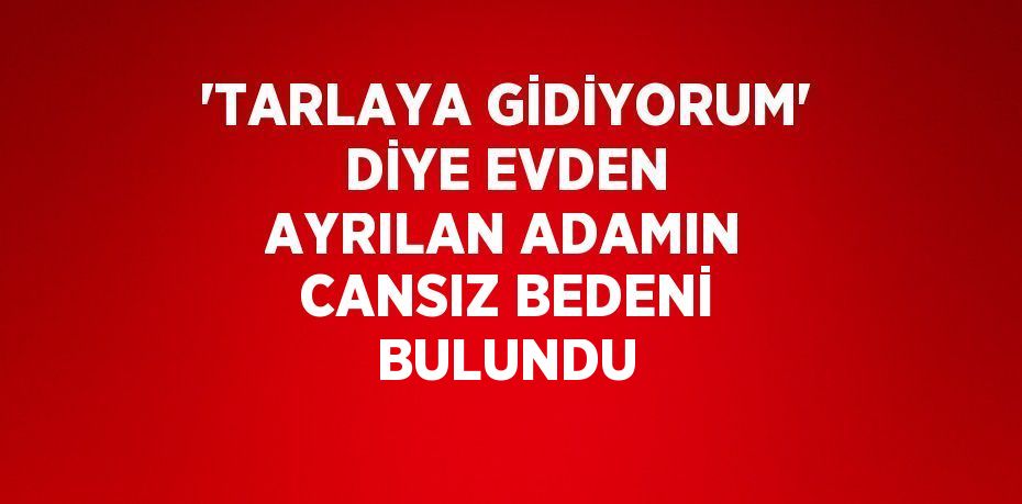 'TARLAYA GİDİYORUM' DİYE EVDEN AYRILAN ADAMIN CANSIZ BEDENİ BULUNDU