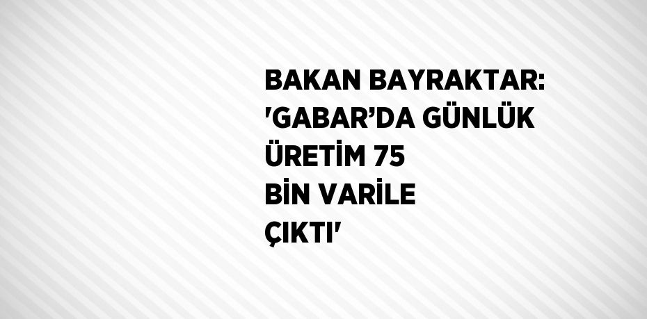BAKAN BAYRAKTAR: 'GABAR’DA GÜNLÜK ÜRETİM 75 BİN VARİLE ÇIKTI'