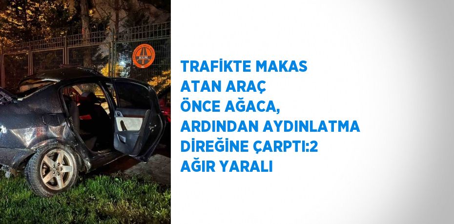 TRAFİKTE MAKAS ATAN ARAÇ ÖNCE AĞACA, ARDINDAN AYDINLATMA DİREĞİNE ÇARPTI:2 AĞIR YARALI