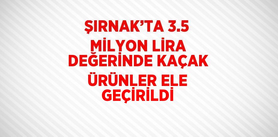 ŞIRNAK’TA 3.5 MİLYON LİRA DEĞERİNDE KAÇAK ÜRÜNLER ELE GEÇİRİLDİ