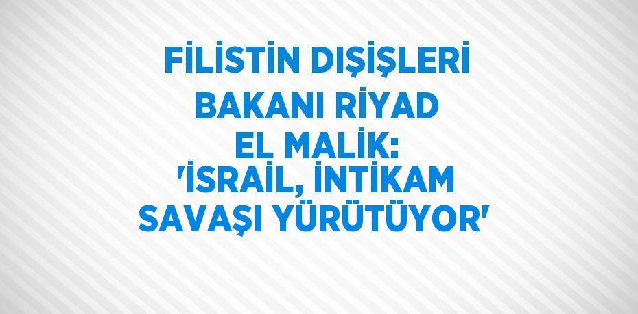 FİLİSTİN DIŞİŞLERİ BAKANI RİYAD EL MALİK: 'İSRAİL, İNTİKAM SAVAŞI YÜRÜTÜYOR'