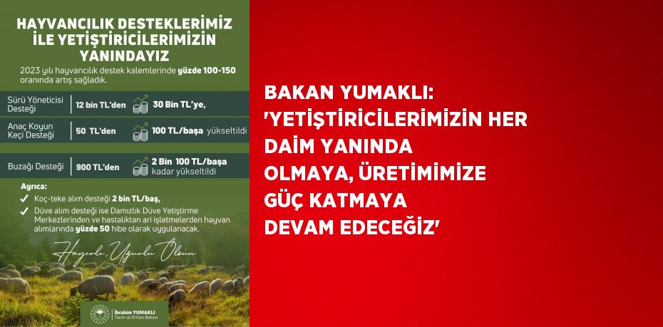 BAKAN YUMAKLI: 'YETİŞTİRİCİLERİMİZİN HER DAİM YANINDA OLMAYA, ÜRETİMİMİZE GÜÇ KATMAYA DEVAM EDECEĞİZ'