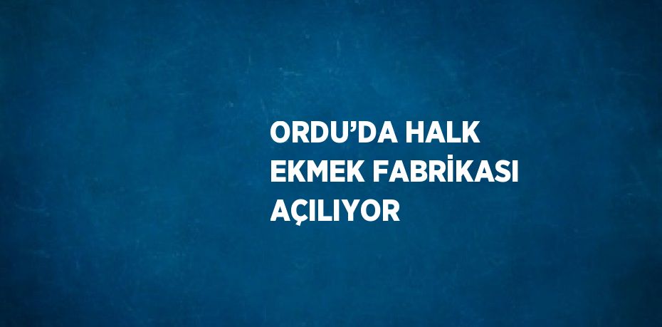 ORDU’DA HALK EKMEK FABRİKASI AÇILIYOR