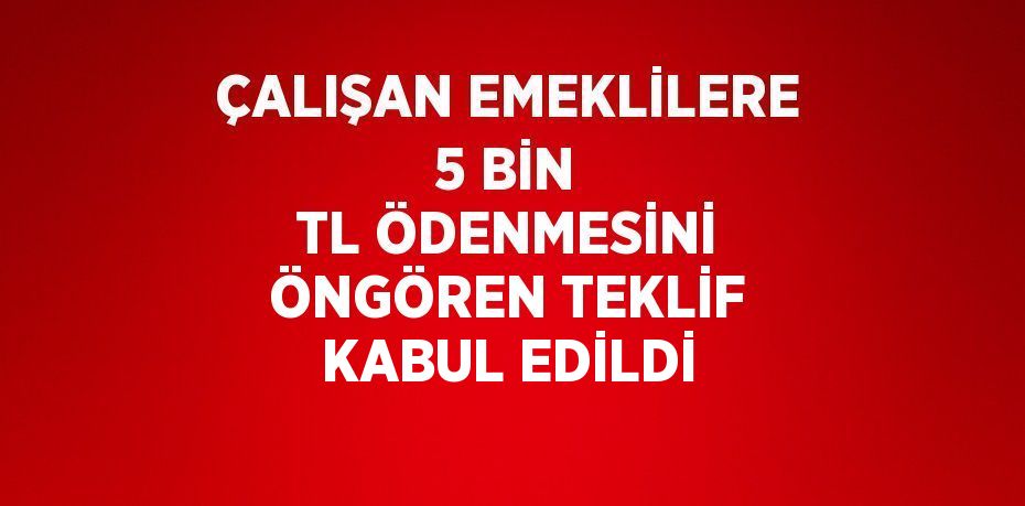 ÇALIŞAN EMEKLİLERE 5 BİN TL ÖDENMESİNİ ÖNGÖREN TEKLİF KABUL EDİLDİ