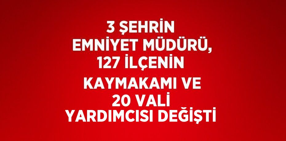 3 ŞEHRİN EMNİYET MÜDÜRÜ, 127 İLÇENİN KAYMAKAMI VE 20 VALİ YARDIMCISI DEĞİŞTİ