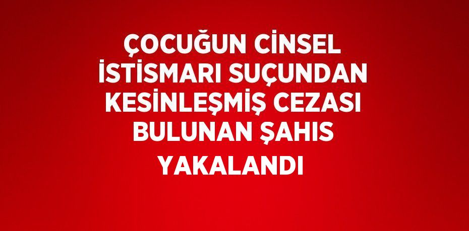 ÇOCUĞUN CİNSEL İSTİSMARI SUÇUNDAN KESİNLEŞMİŞ CEZASI BULUNAN ŞAHIS YAKALANDI