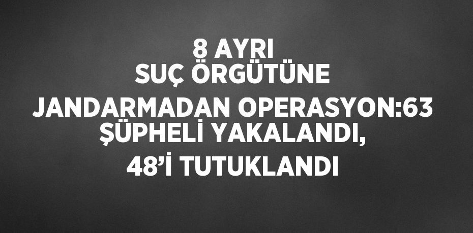 8 AYRI SUÇ ÖRGÜTÜNE JANDARMADAN OPERASYON:63 ŞÜPHELİ YAKALANDI, 48’İ TUTUKLANDI