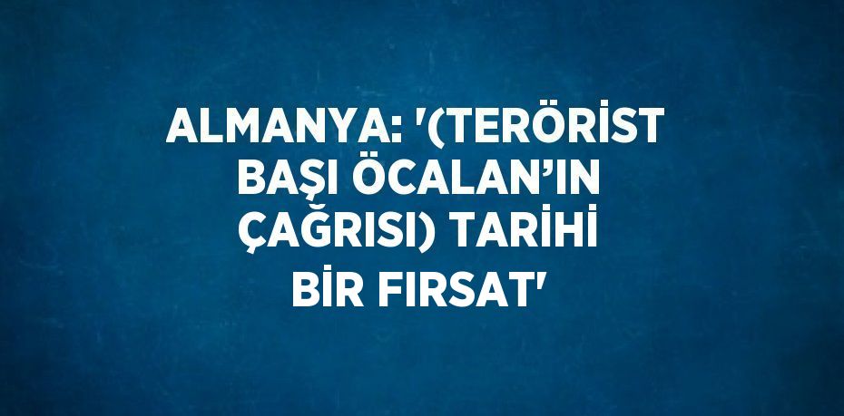 ALMANYA: '(TERÖRİST BAŞI ÖCALAN’IN ÇAĞRISI) TARİHİ BİR FIRSAT'