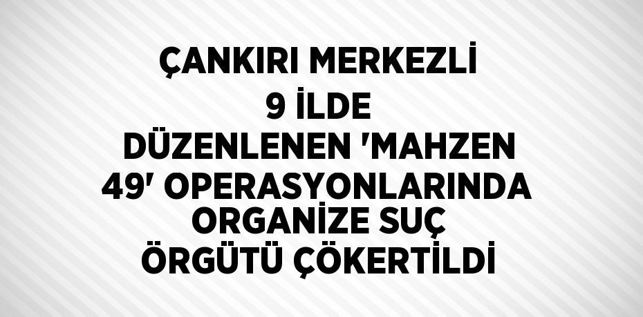 ÇANKIRI MERKEZLİ 9 İLDE DÜZENLENEN 'MAHZEN 49' OPERASYONLARINDA ORGANİZE SUÇ ÖRGÜTÜ ÇÖKERTİLDİ