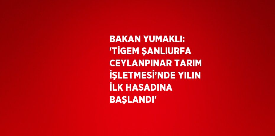 BAKAN YUMAKLI: 'TİGEM ŞANLIURFA CEYLANPINAR TARIM İŞLETMESİ’NDE YILIN İLK HASADINA BAŞLANDI'