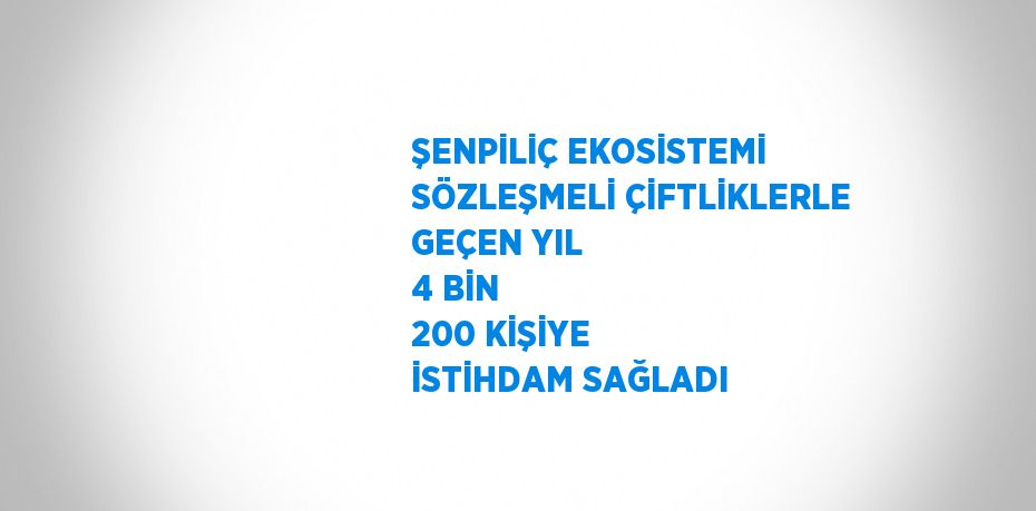 ŞENPİLİÇ EKOSİSTEMİ SÖZLEŞMELİ ÇİFTLİKLERLE GEÇEN YIL 4 BİN 200 KİŞİYE İSTİHDAM SAĞLADI