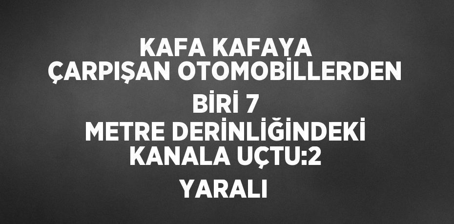 KAFA KAFAYA ÇARPIŞAN OTOMOBİLLERDEN BİRİ 7 METRE DERİNLİĞİNDEKİ KANALA UÇTU:2 YARALI