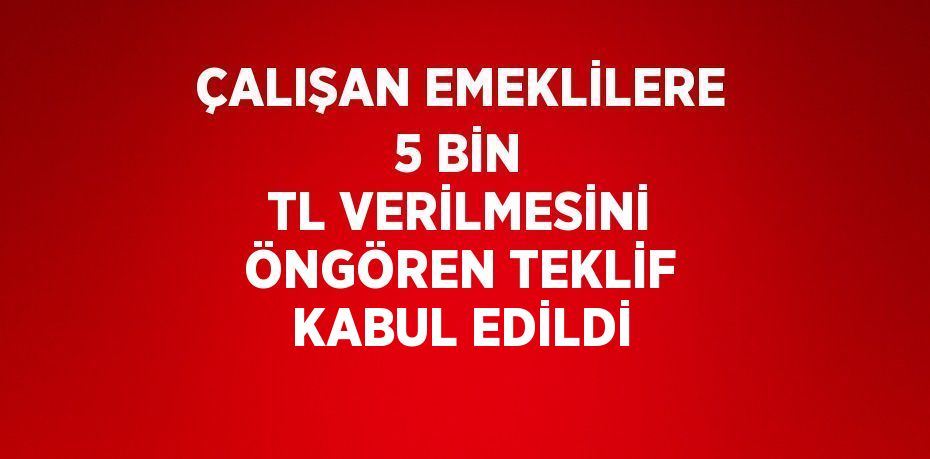 ÇALIŞAN EMEKLİLERE 5 BİN TL VERİLMESİNİ ÖNGÖREN TEKLİF KABUL EDİLDİ