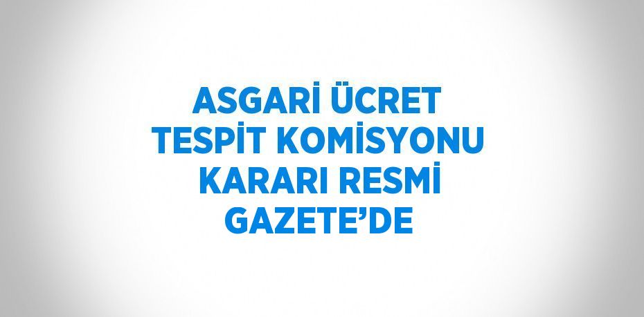 ASGARİ ÜCRET TESPİT KOMİSYONU KARARI RESMİ GAZETE’DE