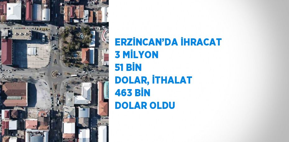 ERZİNCAN’DA İHRACAT 3 MİLYON 51 BİN DOLAR, İTHALAT 463 BİN DOLAR OLDU
