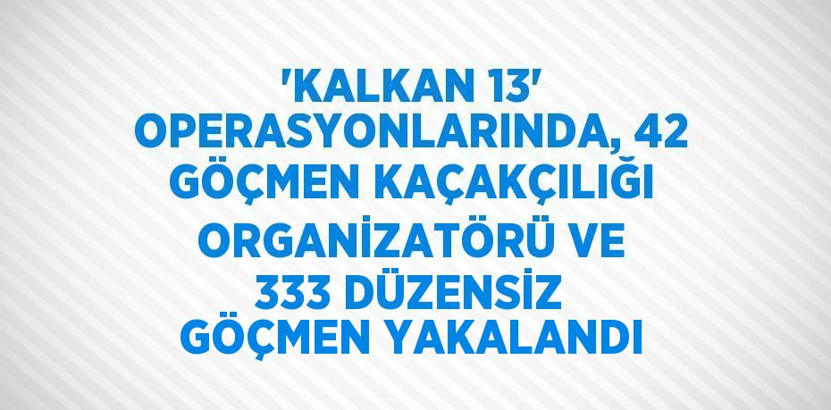 'KALKAN 13' OPERASYONLARINDA, 42 GÖÇMEN KAÇAKÇILIĞI ORGANİZATÖRÜ VE 333 DÜZENSİZ GÖÇMEN YAKALANDI