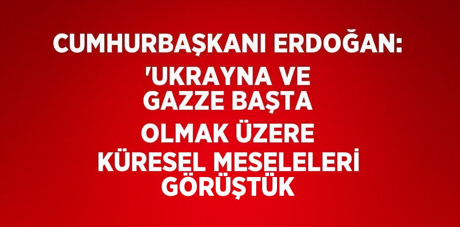 CUMHURBAŞKANI ERDOĞAN: 'UKRAYNA VE GAZZE BAŞTA OLMAK ÜZERE KÜRESEL MESELELERİ GÖRÜŞTÜK