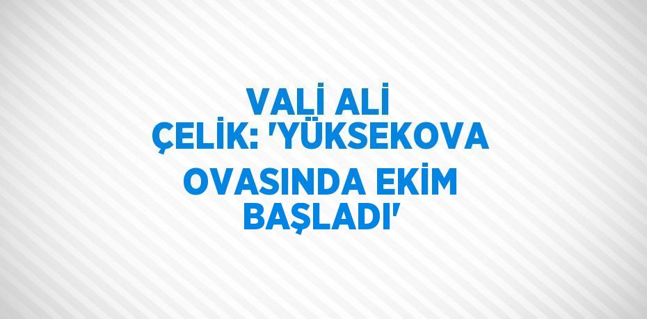 VALİ ALİ ÇELİK: 'YÜKSEKOVA OVASINDA EKİM BAŞLADI'