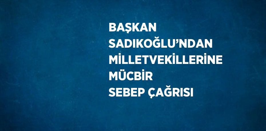 BAŞKAN SADIKOĞLU’NDAN MİLLETVEKİLLERİNE MÜCBİR SEBEP ÇAĞRISI