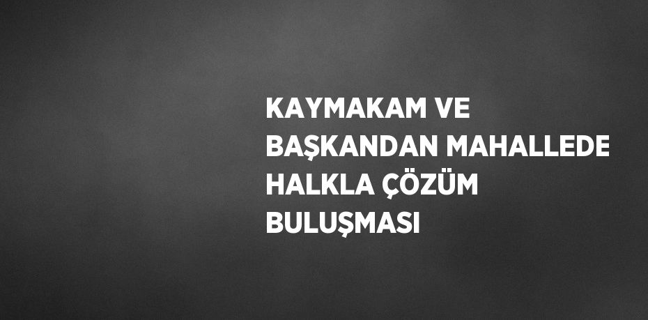 KAYMAKAM VE BAŞKANDAN MAHALLEDE HALKLA ÇÖZÜM BULUŞMASI