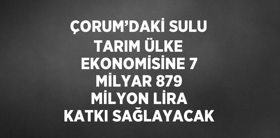 ÇORUM’DAKİ SULU TARIM ÜLKE EKONOMİSİNE 7 MİLYAR 879 MİLYON LİRA KATKI SAĞLAYACAK