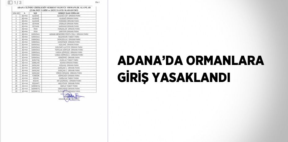 ADANA’DA ORMANLARA GİRİŞ YASAKLANDI