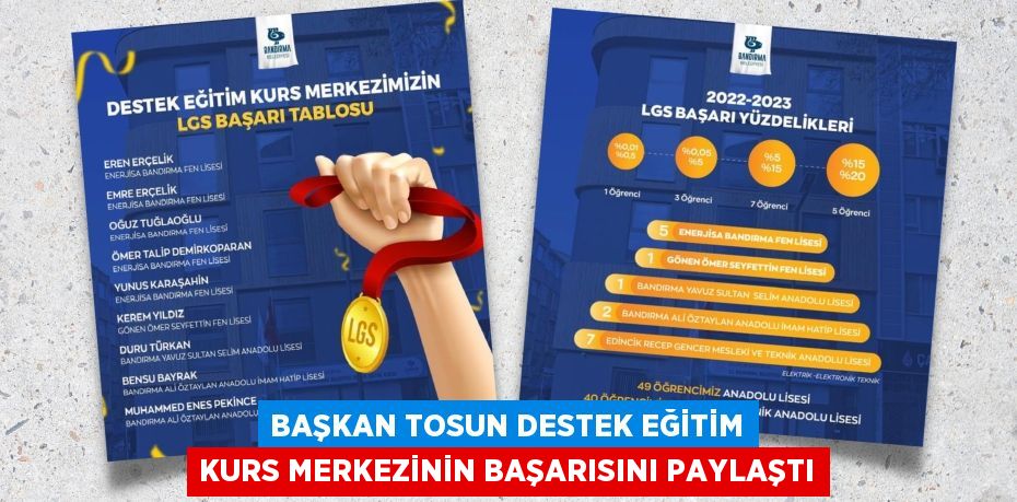 BAŞKAN TOSUN DESTEK EĞİTİM KURS MERKEZİNİN BAŞARISINI PAYLAŞTI