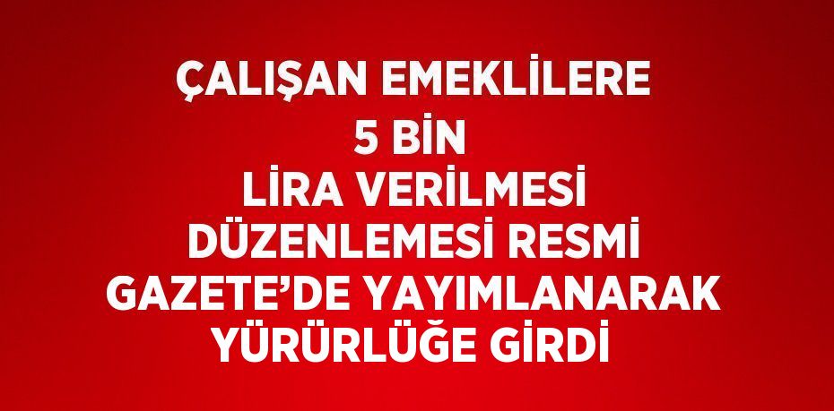 ÇALIŞAN EMEKLİLERE 5 BİN LİRA VERİLMESİ DÜZENLEMESİ RESMİ GAZETE’DE YAYIMLANARAK YÜRÜRLÜĞE GİRDİ