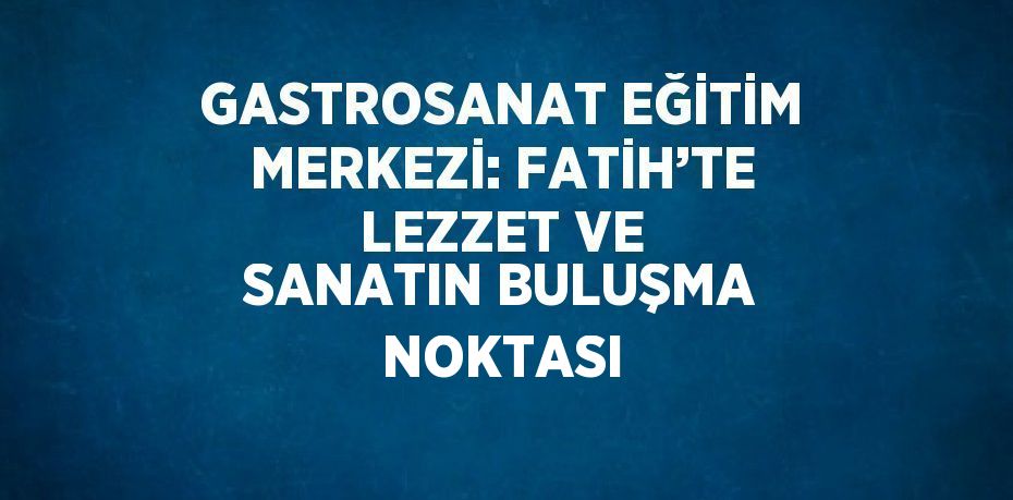 GASTROSANAT EĞİTİM MERKEZİ: FATİH’TE LEZZET VE SANATIN BULUŞMA NOKTASI